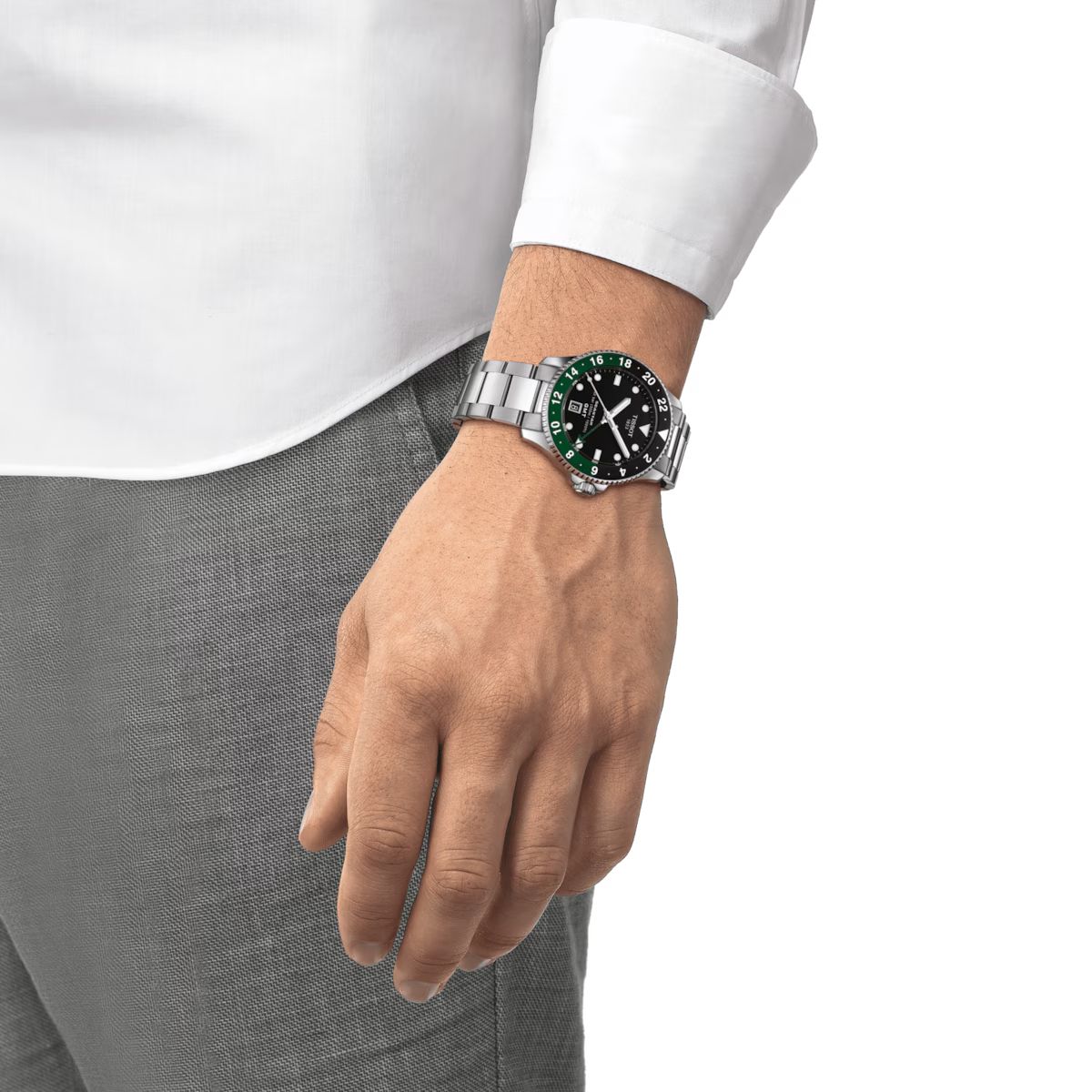 Orologio Uomo Tissot Seastar GMT Nero Verde Acciaio Data Quarzo T1208521105100